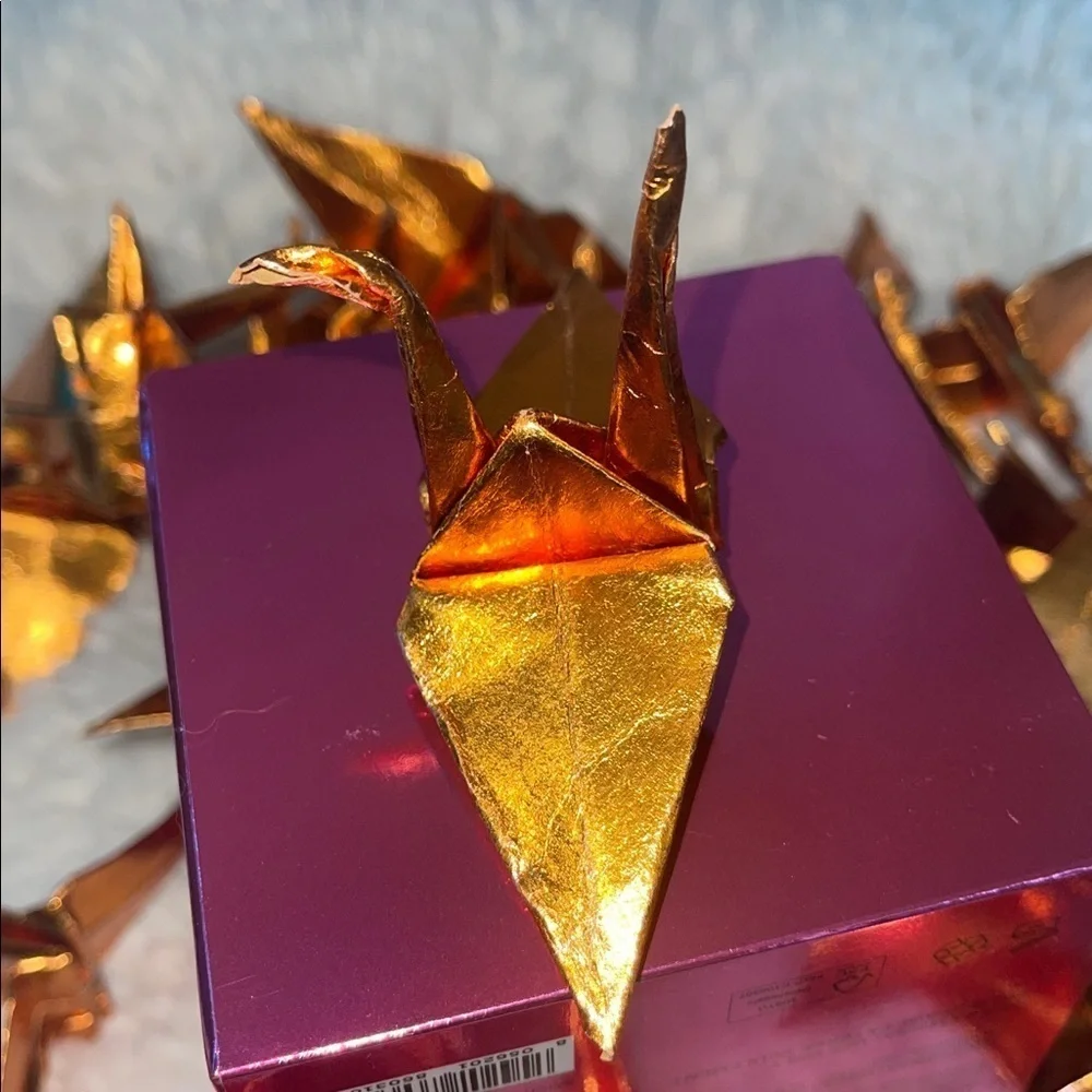 HANDCRAFTED bronze metallic  paper Origami crane for Toy for Pets and more